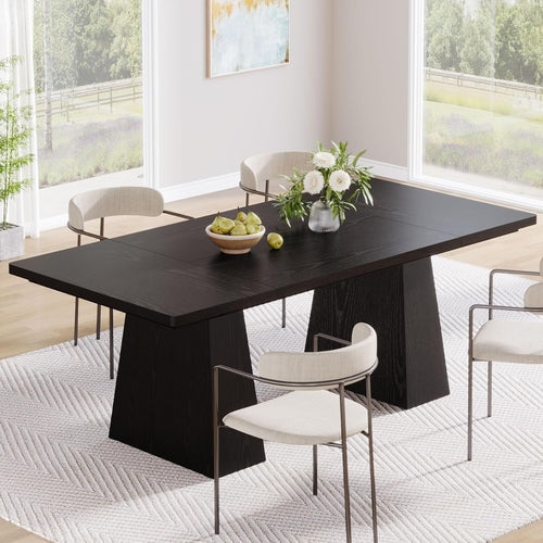 63-Inch Black Dining Table for 4-6, Modern Kitchen Table with Sturdy