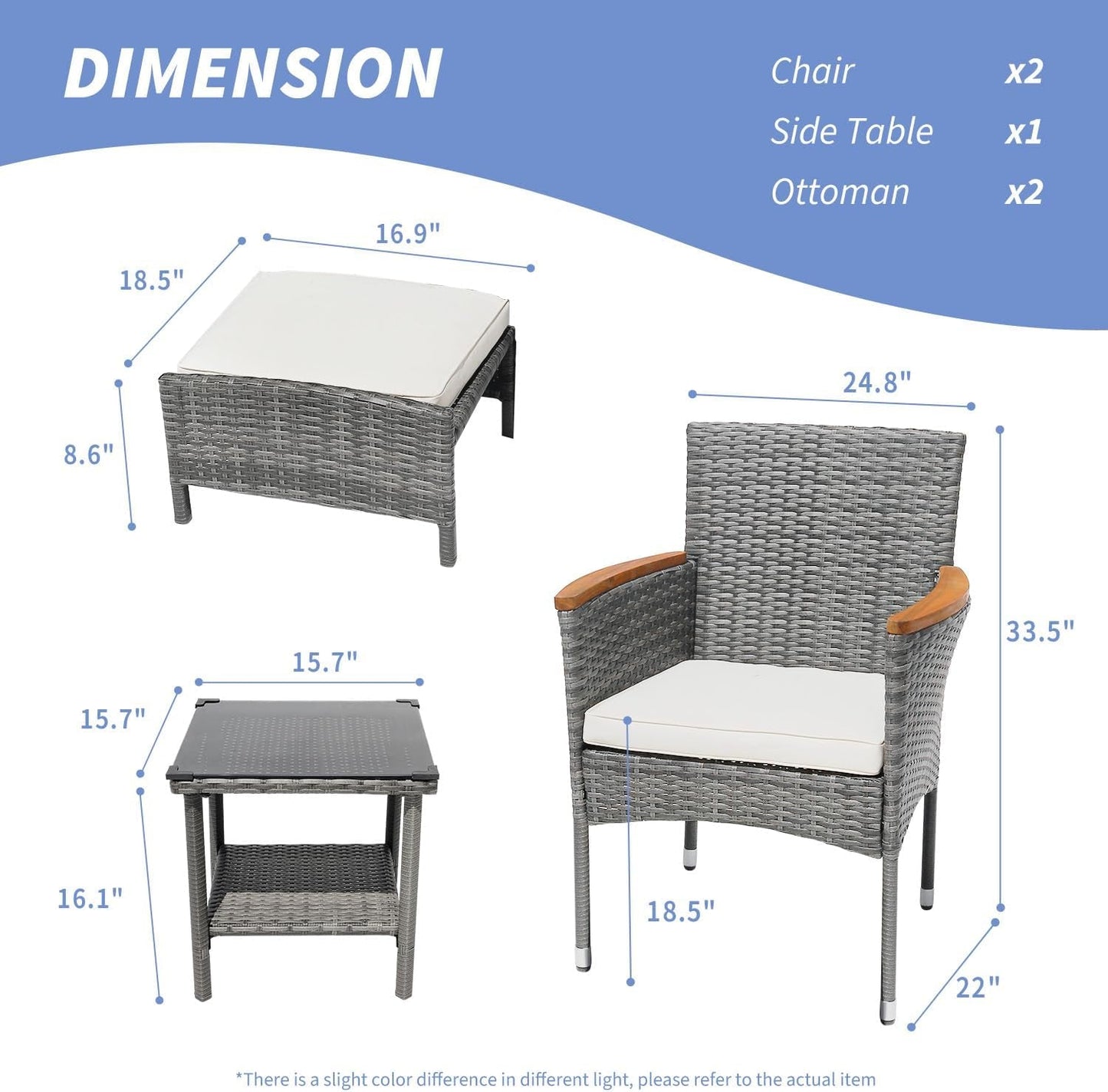 5 Piece Outdoor Patio Furniture Set with Table&Ottoman Outdoor