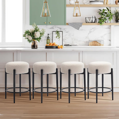 Modern Bar Stools Set of 2, 24" Sherpa Counter Height Stools with