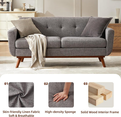 Grey Mid-Century Loveseat Sofa: Easy Assembly, Solid Wood