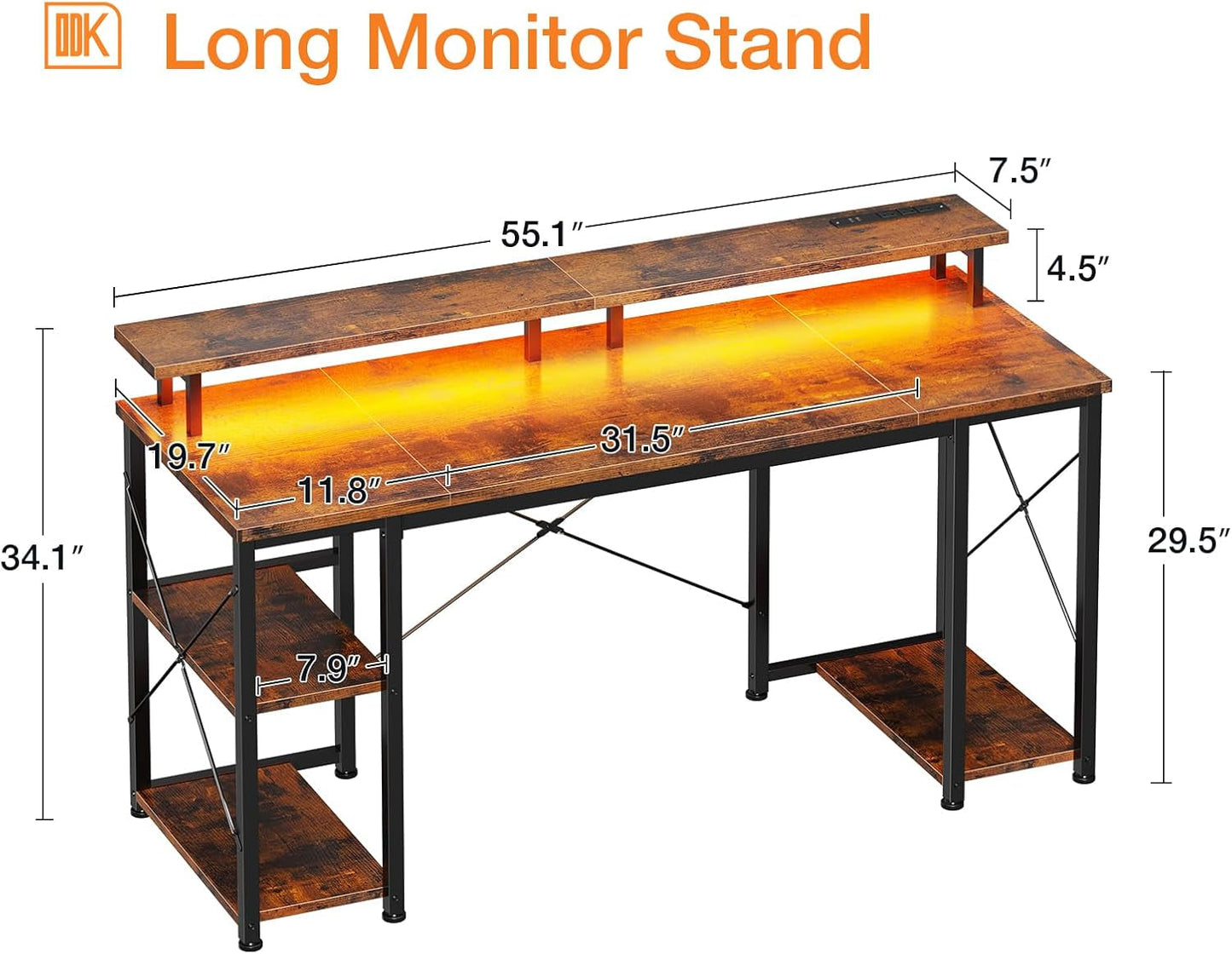 48 Inch Gaming Desk with LED Lights & Power Outlets, Computer Desk