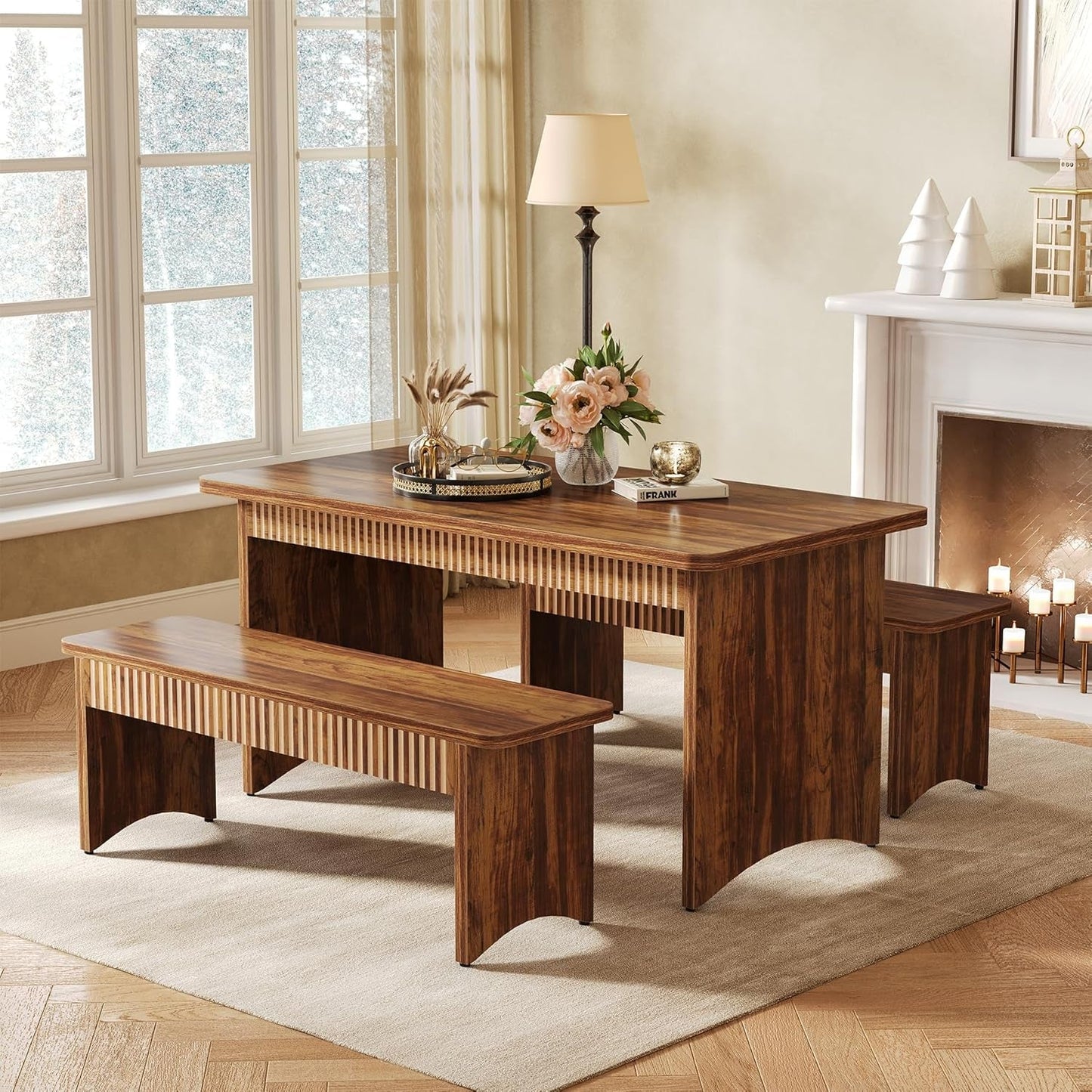 55-Inch Dining Table Set for 4-6 with Benches