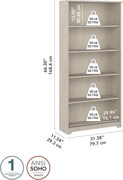 Bush Furniture Cabot Tall 5 Shelf Bookcase | Large Open Bookshelf in