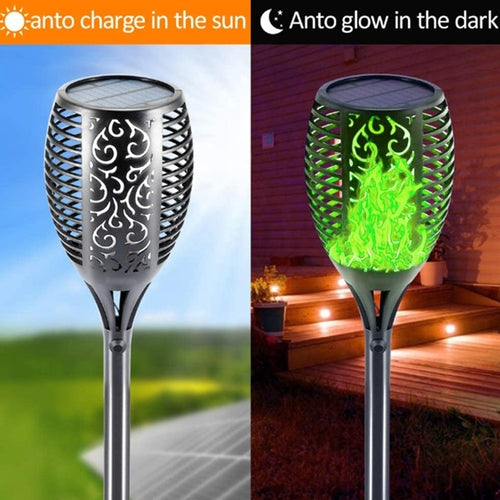 2 Pcs Solar Lights Outdoor Solar 12 Led Torch Flickering Flame Lights