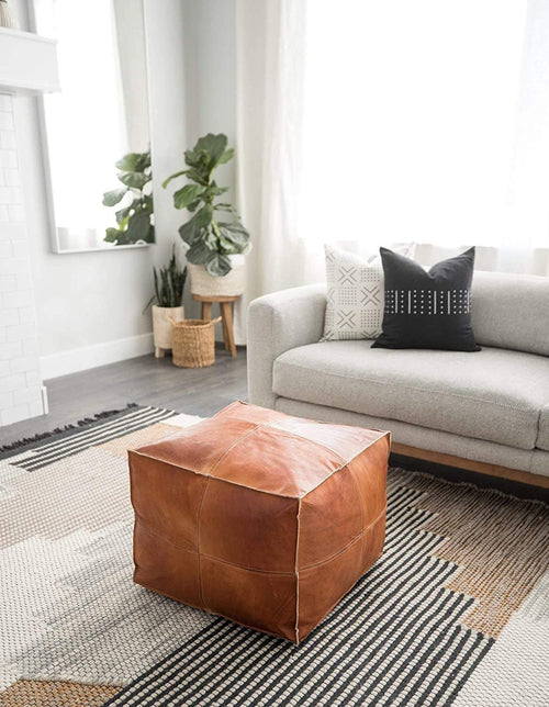 Moroccan Leather Pouf for Bohemian Living Room