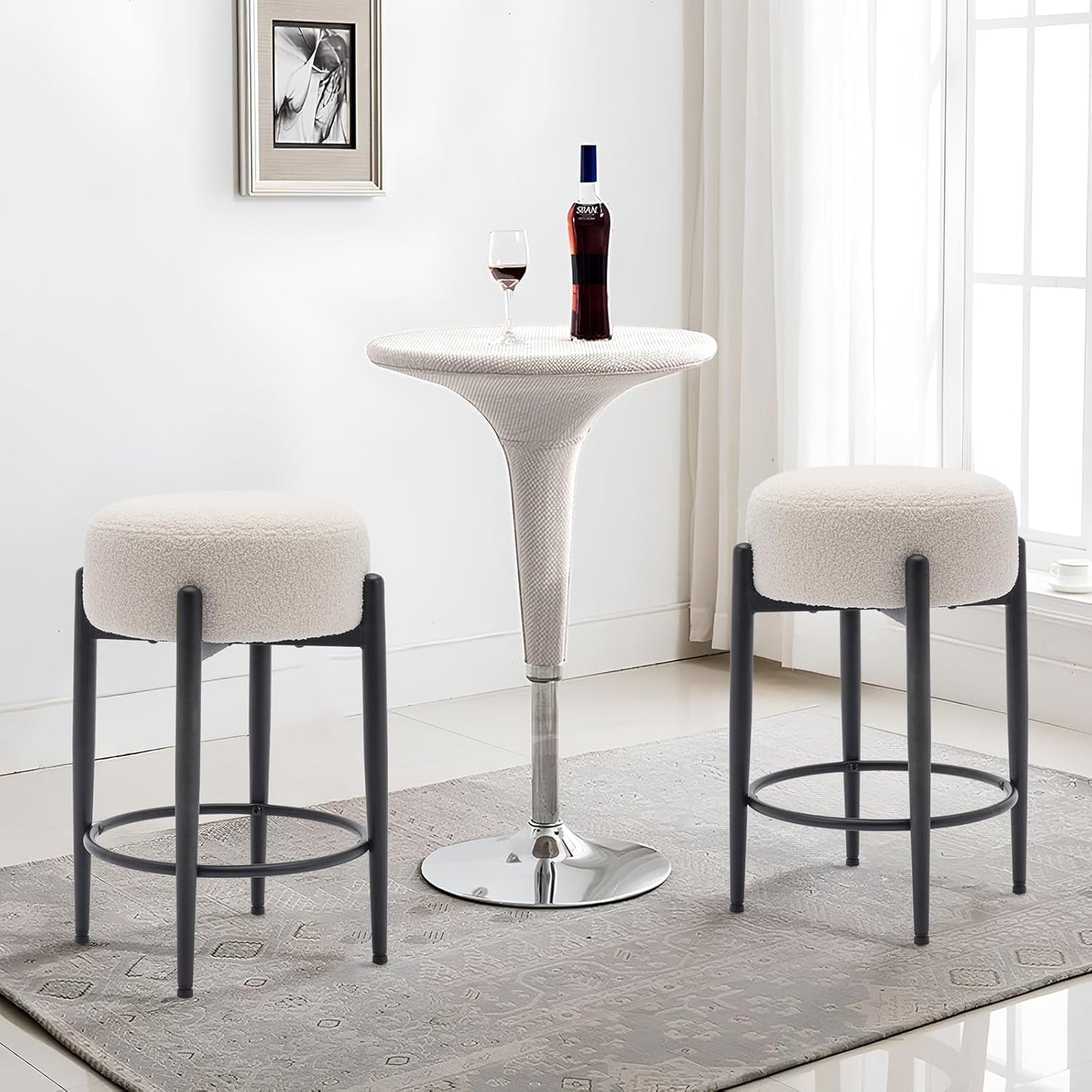 Modern Bar Stools Set of 2, 24" Sherpa Counter Height Stools with