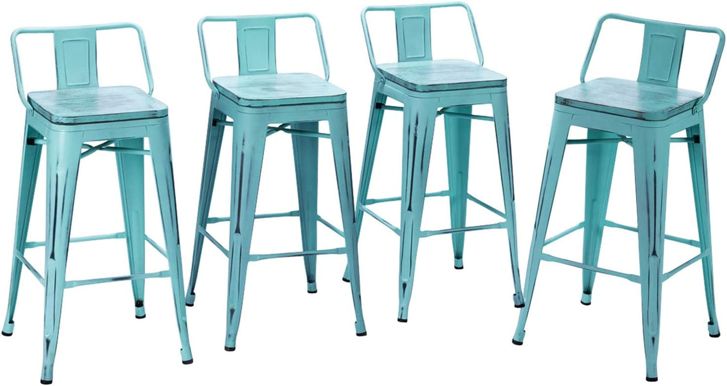 Industrial Metal Barstools Set - Distressed Vintage Style Furniture