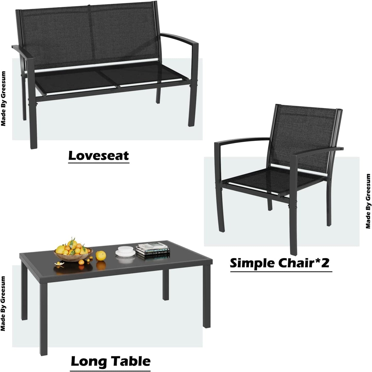 4 Pieces Patio Furniture Set, Outdoor Conversation Sets for Patio,