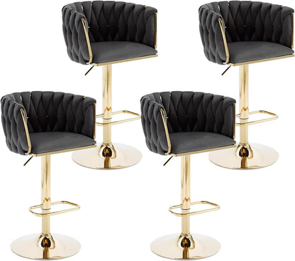 Velvet Luxury Barstools Set of 4, Swivel Adjustable Bar Height Stools