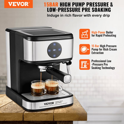 VEVOR Espresso Machine, 15 Bar Coffee and Espresso Maker with Milk