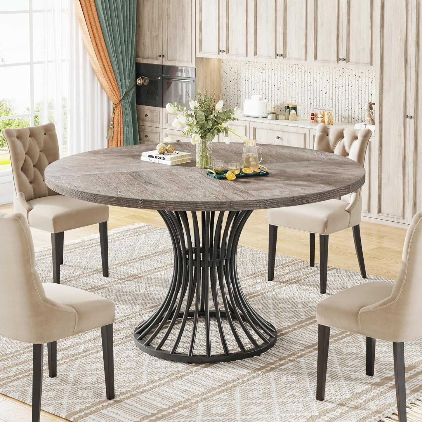 Round Dining Table for 4-6 People, 47-Inch Grey