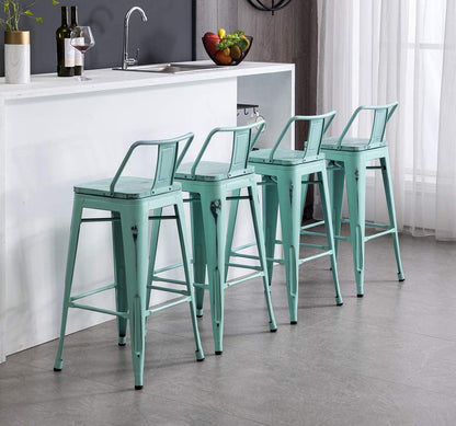 Industrial Metal Barstools Set - Distressed Vintage Style Furniture