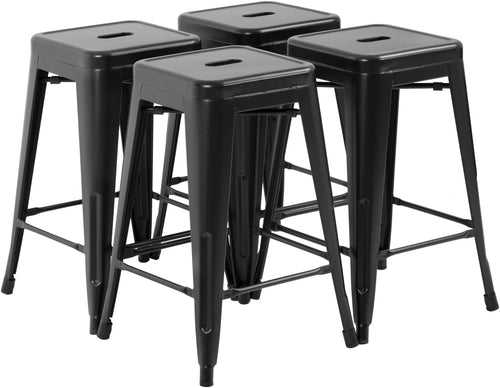 Metal Bar Stools Set of 4 Counter Height Barstool 24 Inches Industrial