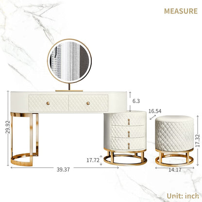 White Dresser Table Vanity Corner Makeup Table Set