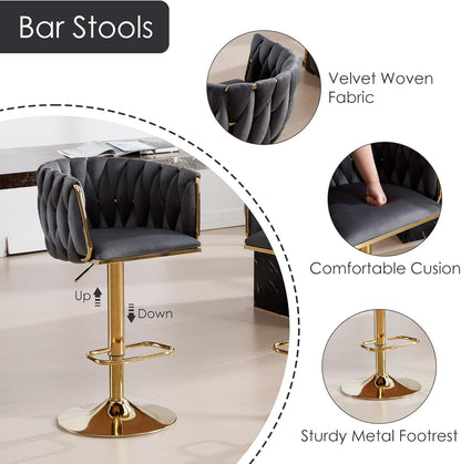 Velvet Luxury Barstools Set of 4, Swivel Adjustable Bar Height Stools