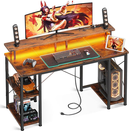 48 Inch Gaming Desk with LED Lights & Power Outlets, Computer Desk