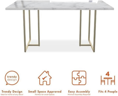 Cosmoliving Astor Dining Table, White Marble Top with Gold Legs