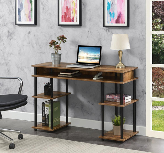 Barnwood/Black Student Desk with Shelves, No Tools