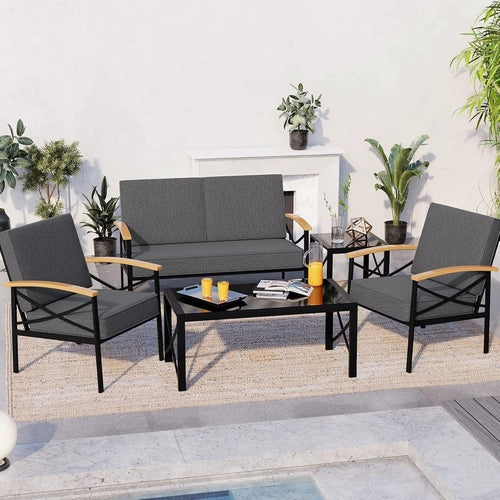 5 Piece Outdoor Metal Patio Furniture Sectional Set, Outdoor Metal