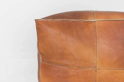 Moroccan Leather Pouf for Bohemian Living Room