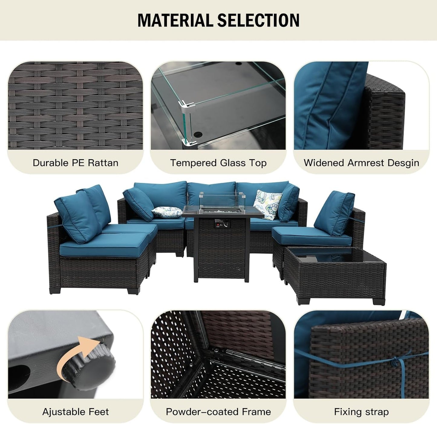 8-Piece Patio Set Furniture Rattan Wicker Outdoor Sectional Sofa with