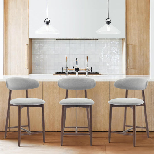 Bar Stools Set of 3, Counter Height Barstools with Back, Upholstered