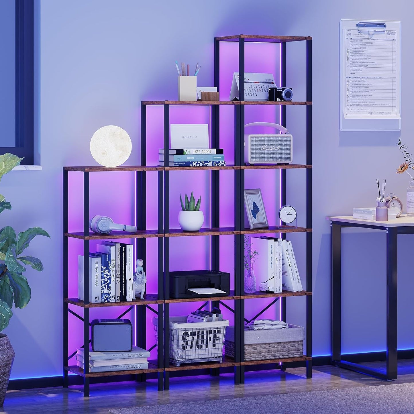 6-Tier Bookshelf, Tall Narrow Bookcase with LED Lights, Book Shelf