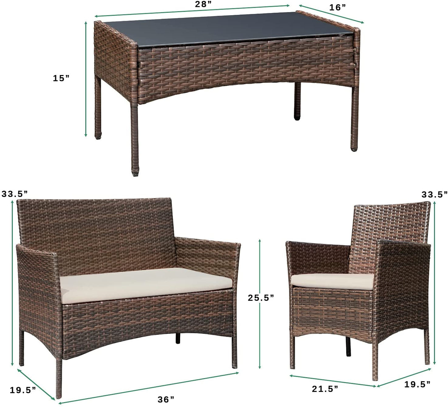 Patio Furniture 4 Pieces Conversation Sets Outdoor Wicker Rattan