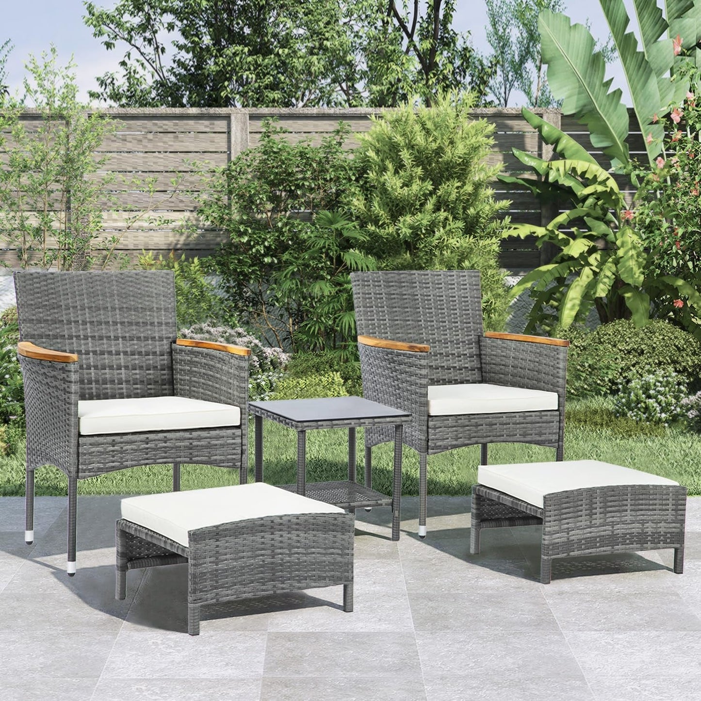 5 Piece Outdoor Patio Furniture Set with Table&Ottoman Outdoor