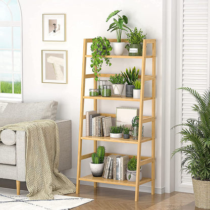 4-Tier Bamboo Ladder Shelf for Home Storage