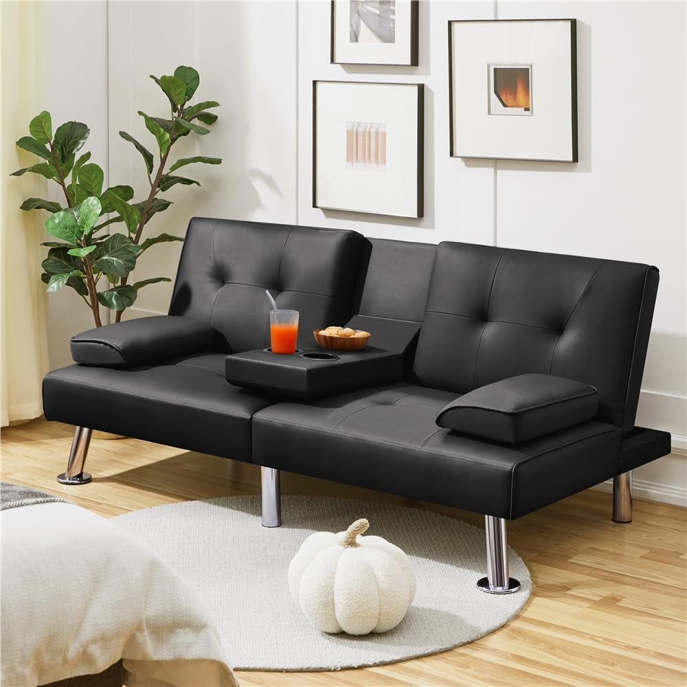 Convertible Sofa Bed Adjustable Couch Sleeper Modern Faux Leather