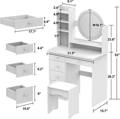 Makeup Vanity Set with Drawer and round Mirror