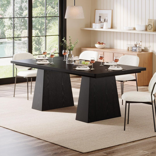 63-Inch Black Dining Table for 4-6, Modern Kitchen Table with Sturdy