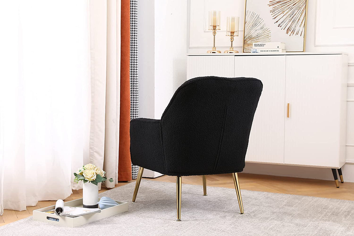 Golden-Legged Black Teddy Chair for Home Office