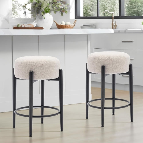 Modern Bar Stools Set of 2, 24" Sherpa Counter Height Stools with