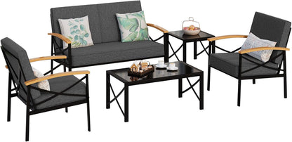 5 Piece Outdoor Metal Patio Furniture Sectional Set, Outdoor Metal