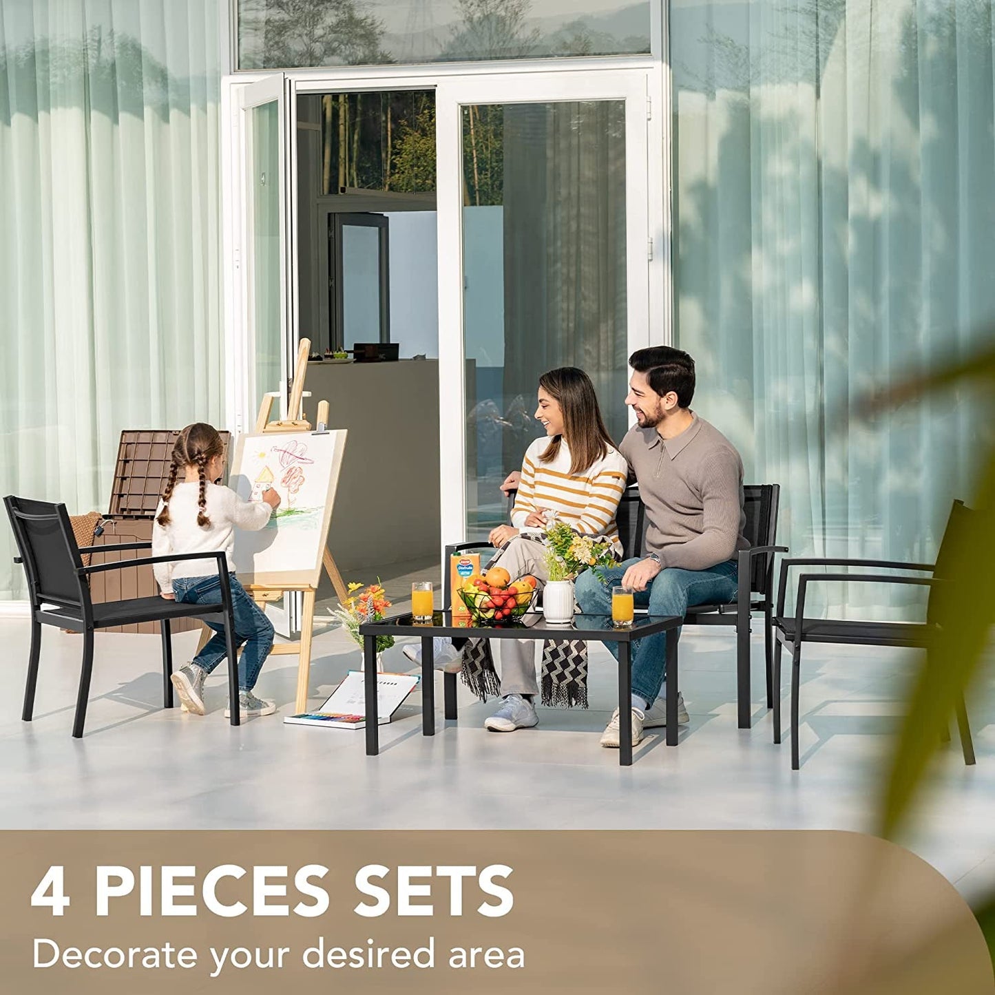 4 Pieces Patio Furniture Set Outdoor Garden Patio Conversation Sets