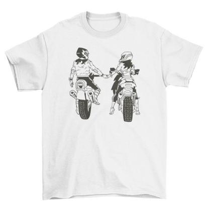 Motorcycle couple holding hands t-shirt