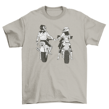 Motorcycle couple holding hands t-shirt