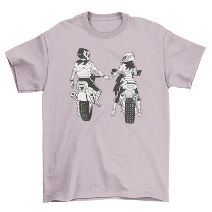 Motorcycle couple holding hands t-shirt