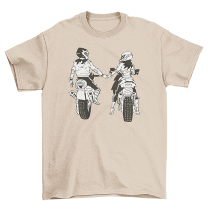 Motorcycle couple holding hands t-shirt