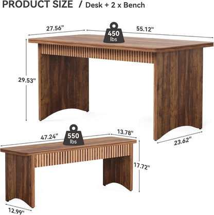 55-Inch Dining Table Set for 4-6 with Benches