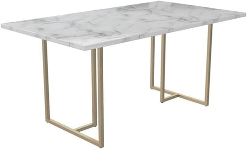 Cosmoliving Astor Dining Table, White Marble Top with Gold Legs