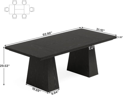 63-Inch Black Dining Table for 4-6, Modern Kitchen Table with Sturdy