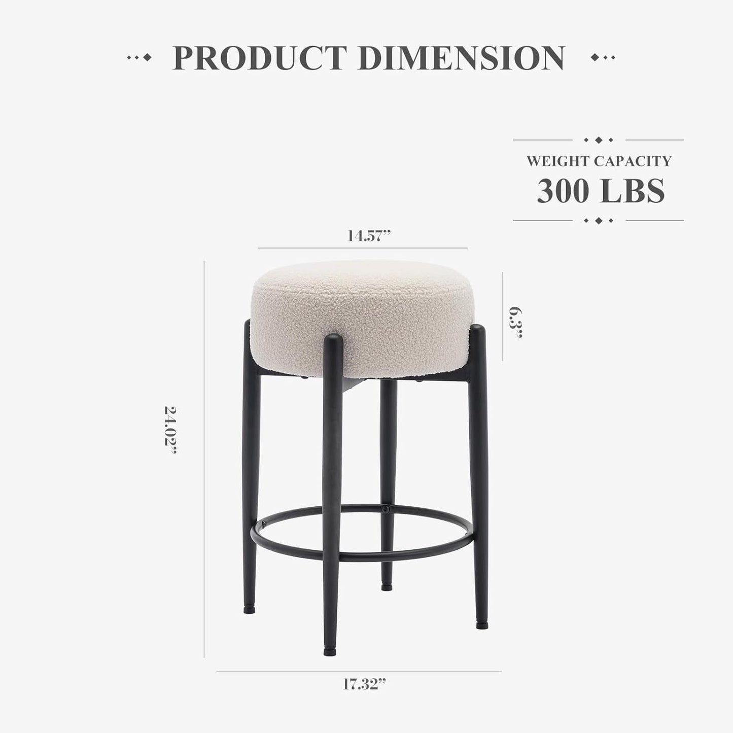 Modern Bar Stools Set of 2, 24" Sherpa Counter Height Stools with