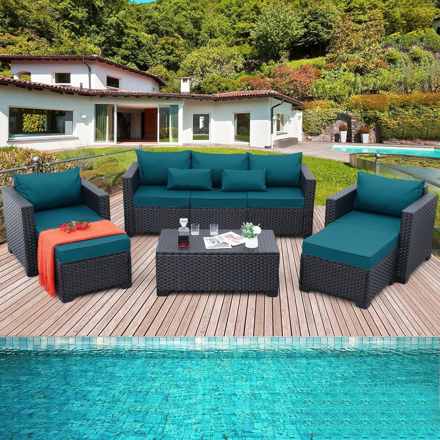 Patio Furniture Set 6 Pieces Couch Outdoor Chairs Coffee Table Peacock