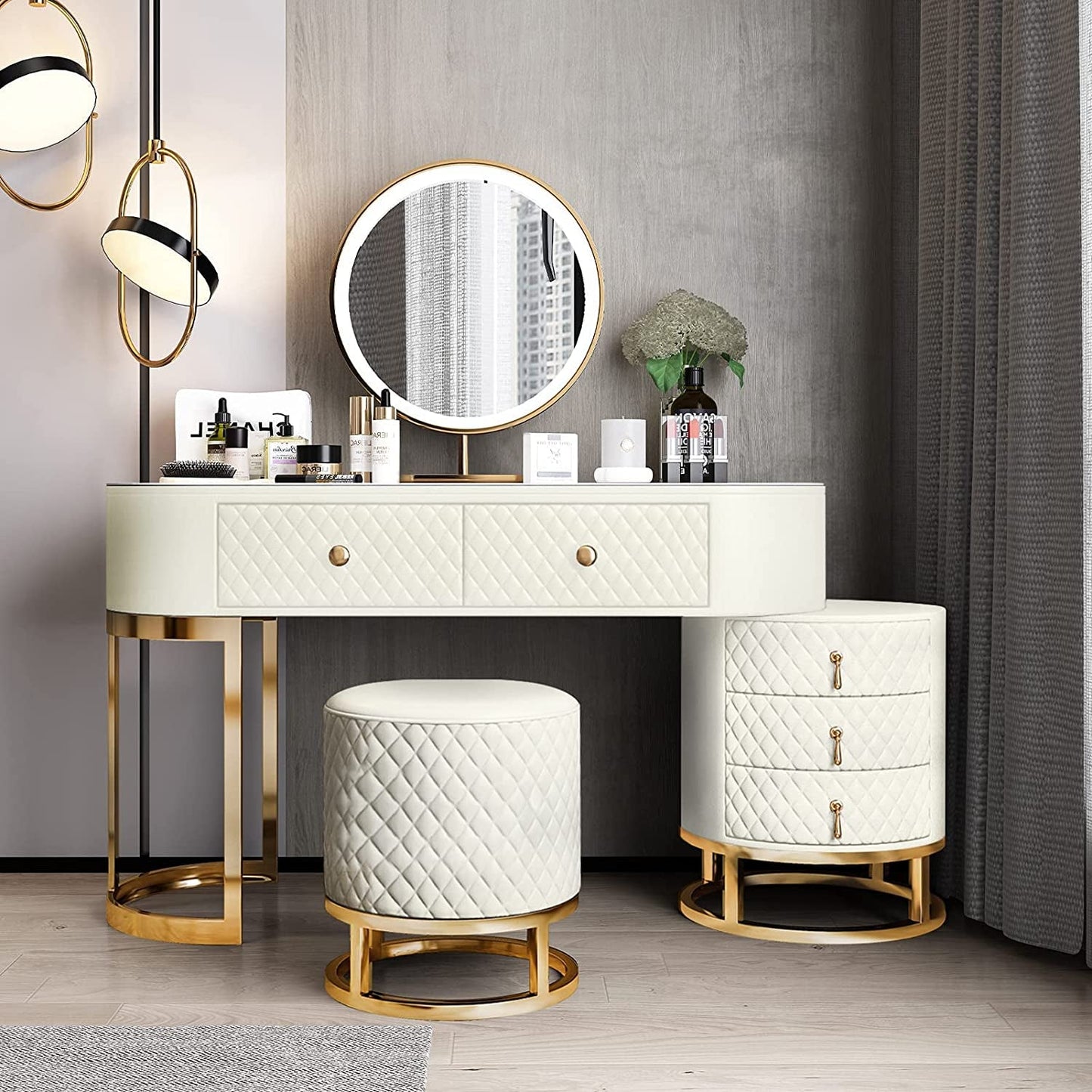 White Dresser Table Vanity Corner Makeup Table Set