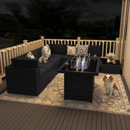 8 Pieces Patio Furniture Set with 44" Propane Gas Fire Pit Table,