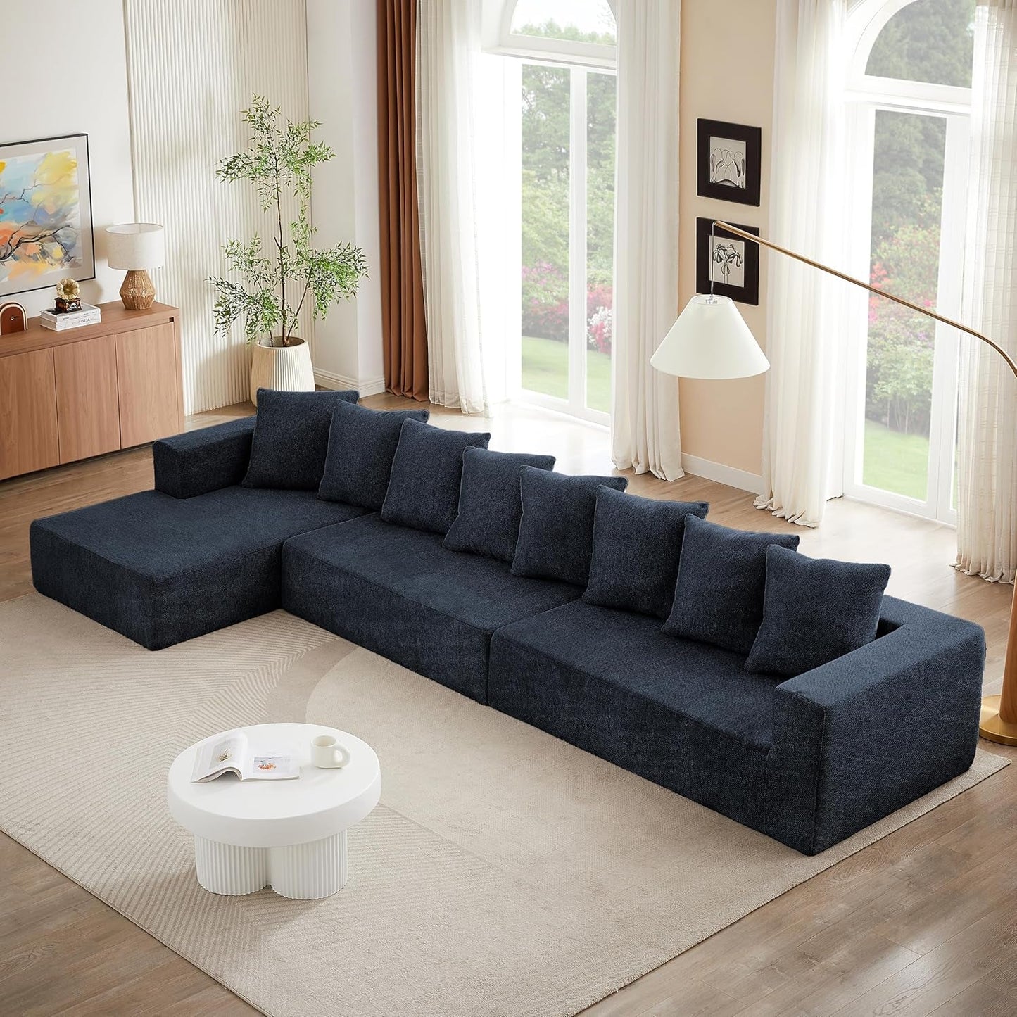 Modular Sectional Sofa 159" U-Shaped, Black Chenille