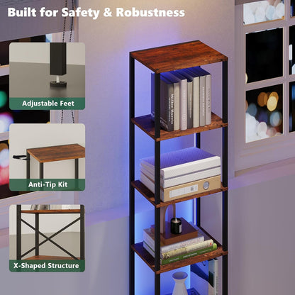 6-Tier Bookshelf, Tall Narrow Bookcase with LED Lights, Book Shelf